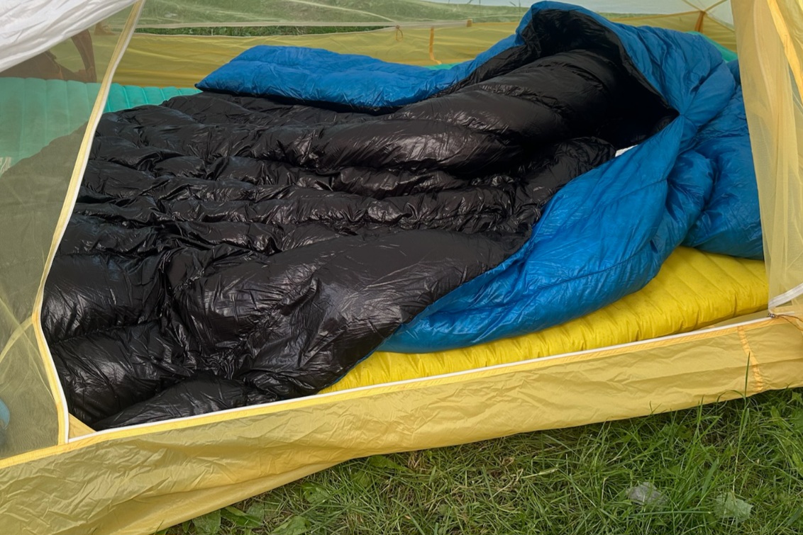The ZPacks 20F (-7C) Twin Quilt in a tent
