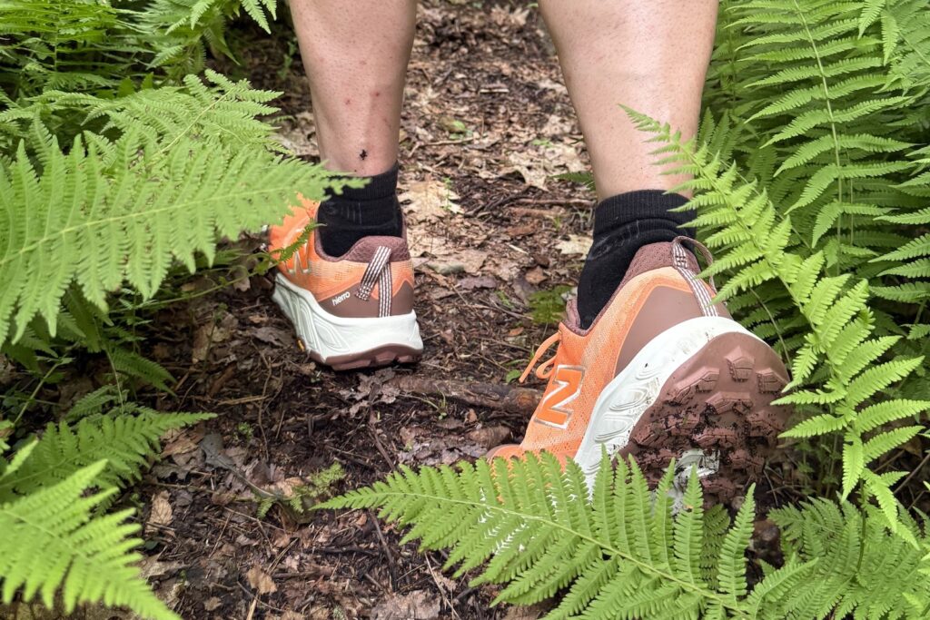 Close up of the New Balance Fresh Foam Hiero 9 with ferns