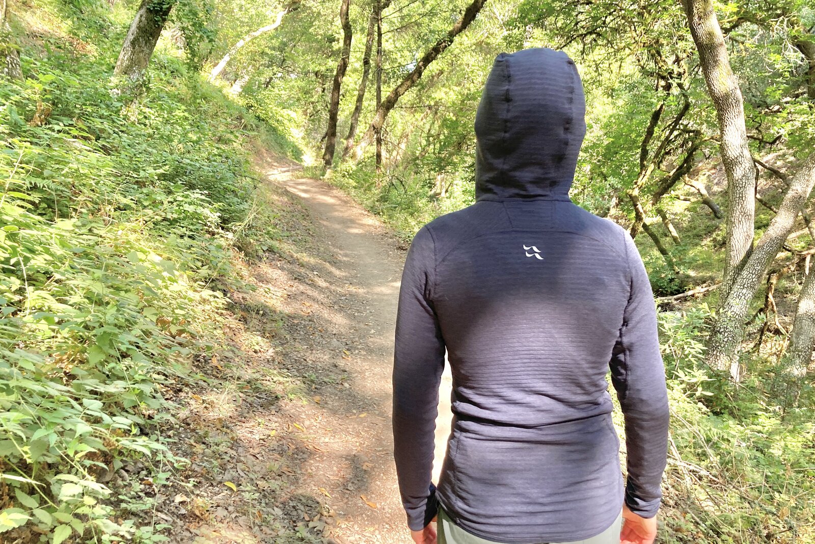 Close up showing the back of a fleece jacket.