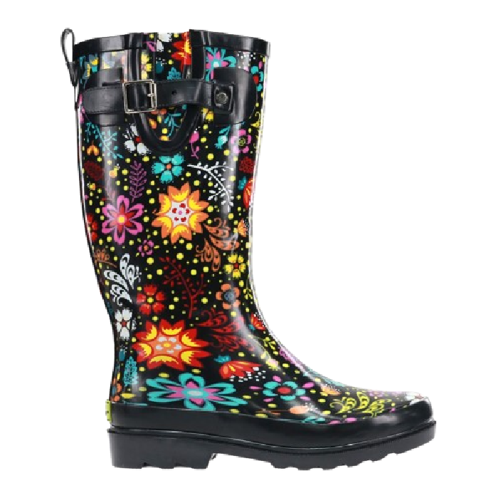 stock image of western chief garden play tall rain boots in floral black