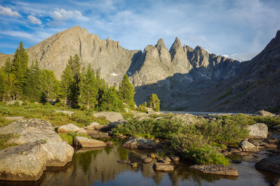 the outlet of lonesome lake in the morning