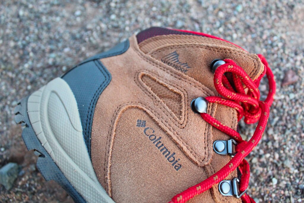 Close up of the upper and eyelets on the Columbia Newton Ridge Plus Waterproof Amped hiking boots