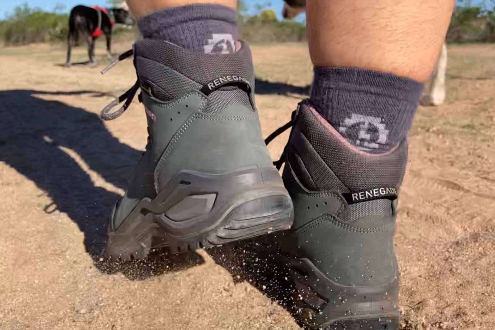 Close up of the back of the Lowa Renegade's while hiking