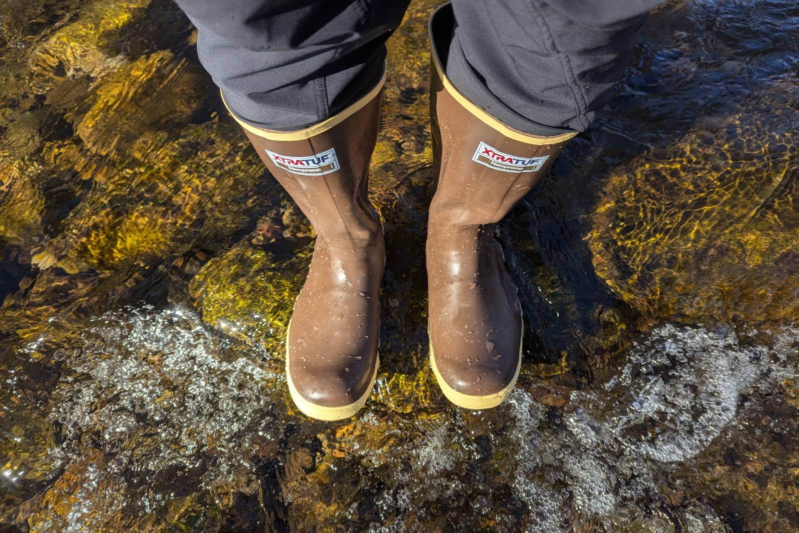 Standing in a snowmelt stream in the XTRATUF 15" Legacy Boots.