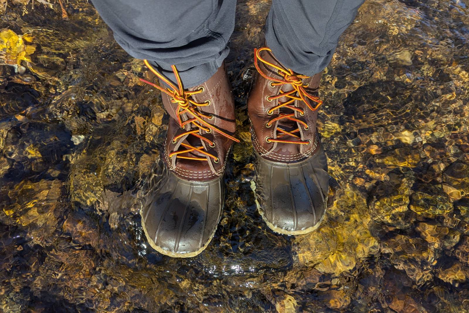 Standing in a stream with the LL Bean 8" Bean Boots