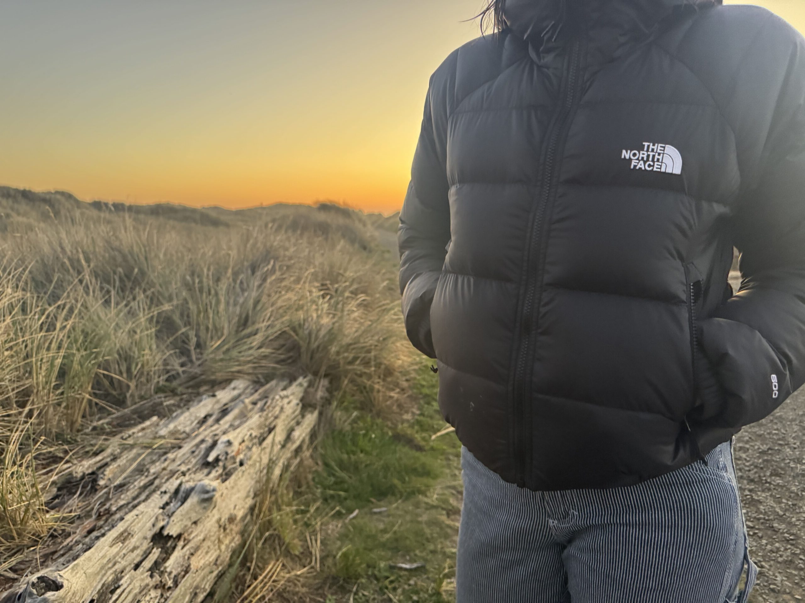 close up of the front of the north face hydrenalite winter down hoodie