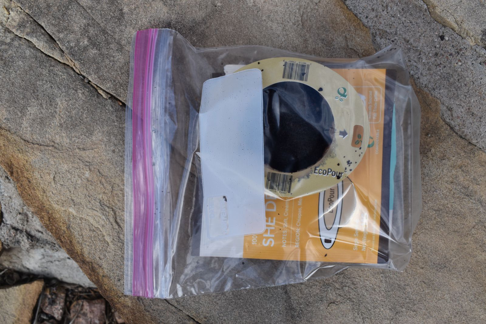 Use Coulee Coffee filters and packaging inside a Ziploc plastic bag