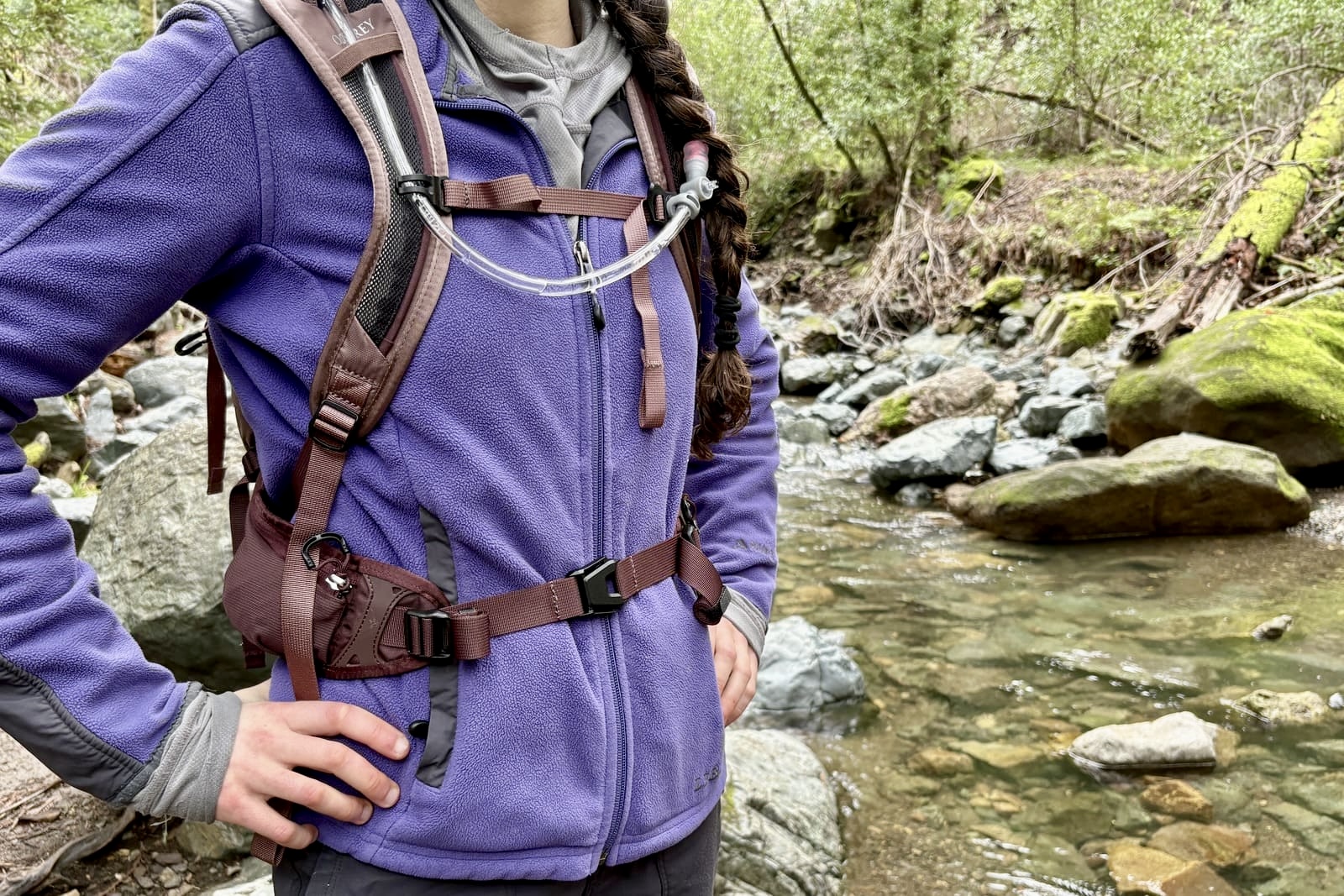 Close up of the front straps of a daypack