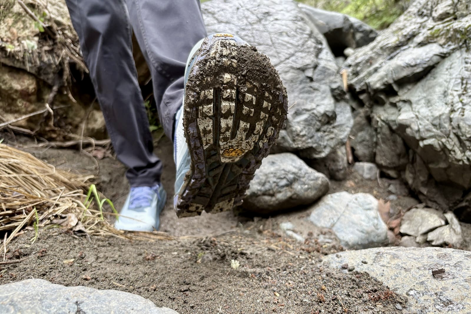 A closeup showing the tread on the bottom of the Olympus 6.