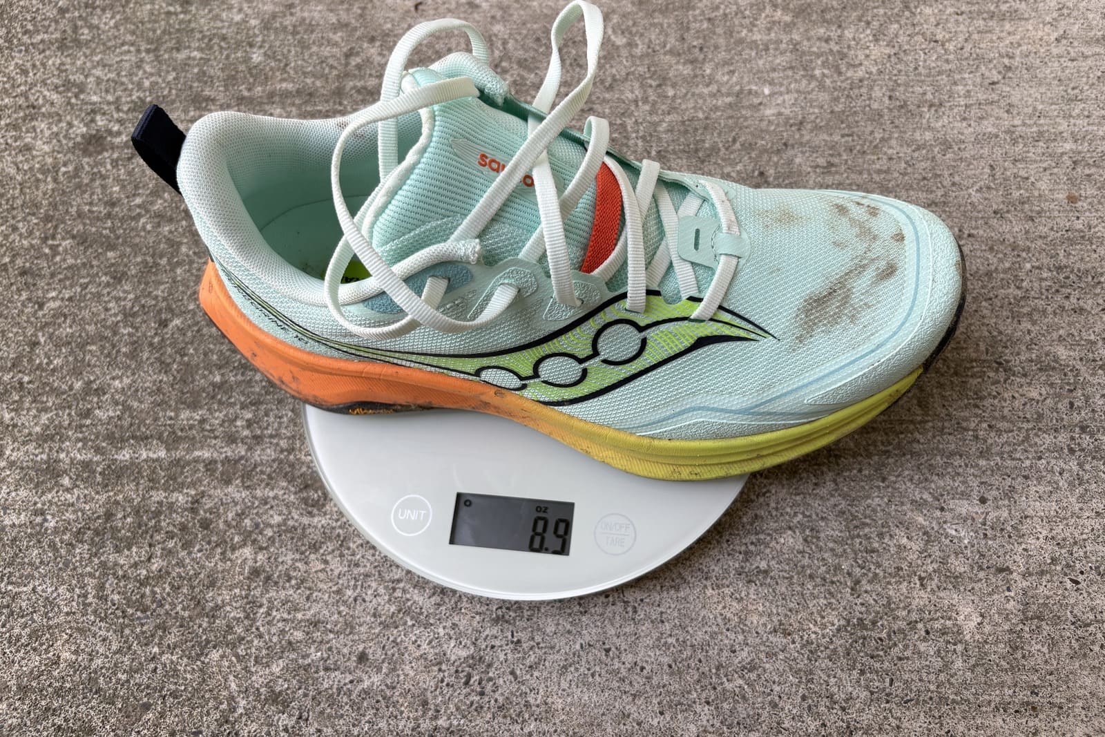 Closeup showing a shoe on a small scale.