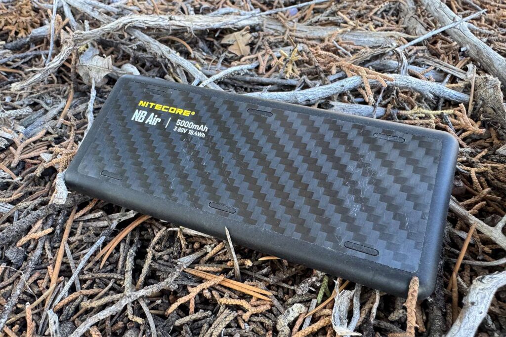 A closeup of the NB Air sitting on some pine needles on the ground.