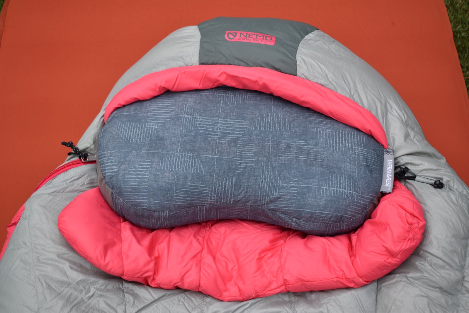 The Air Head Down Pillow fit into the hood of a women's sleeping bag.