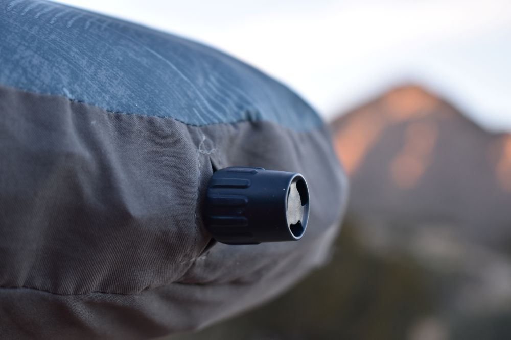 Close up of the twist valve on the Therm-a-Rest Air Head Down Pillow.