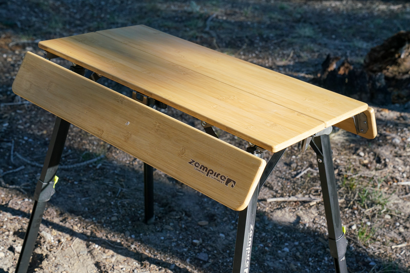 A close up of the top of a camp table.