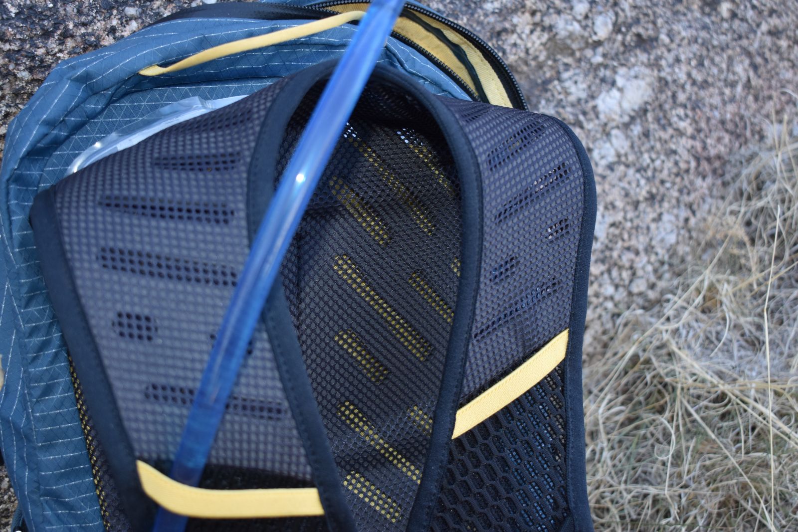 Close up of the ventilated foam harness of the Black Diamond Pursuit 15