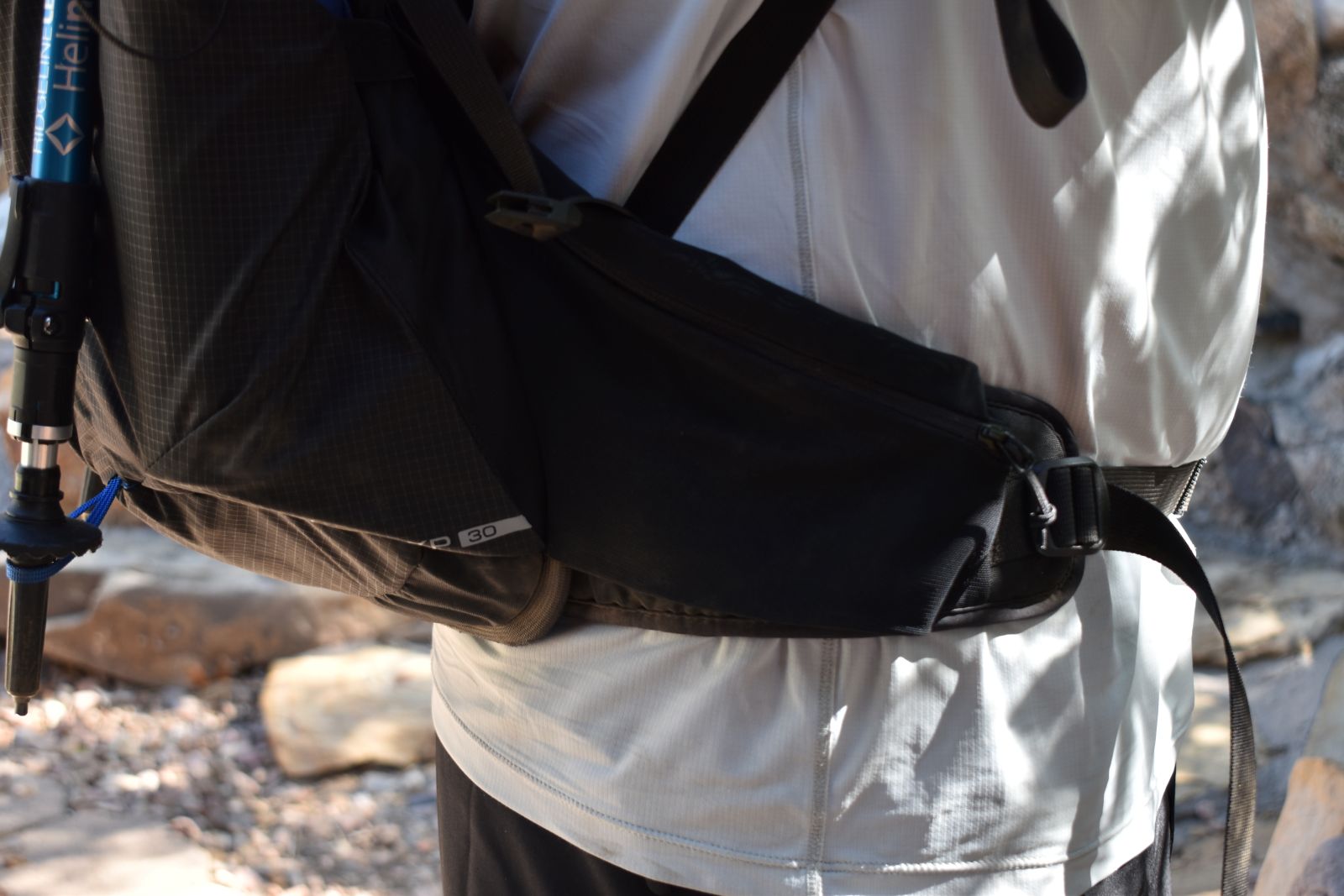 Close up of the large hip fits on the Rab Syclon XP