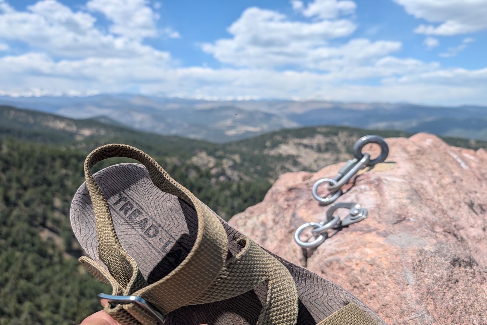 Showing off the suede insole and branding of the Tread Lab Redway sandals.