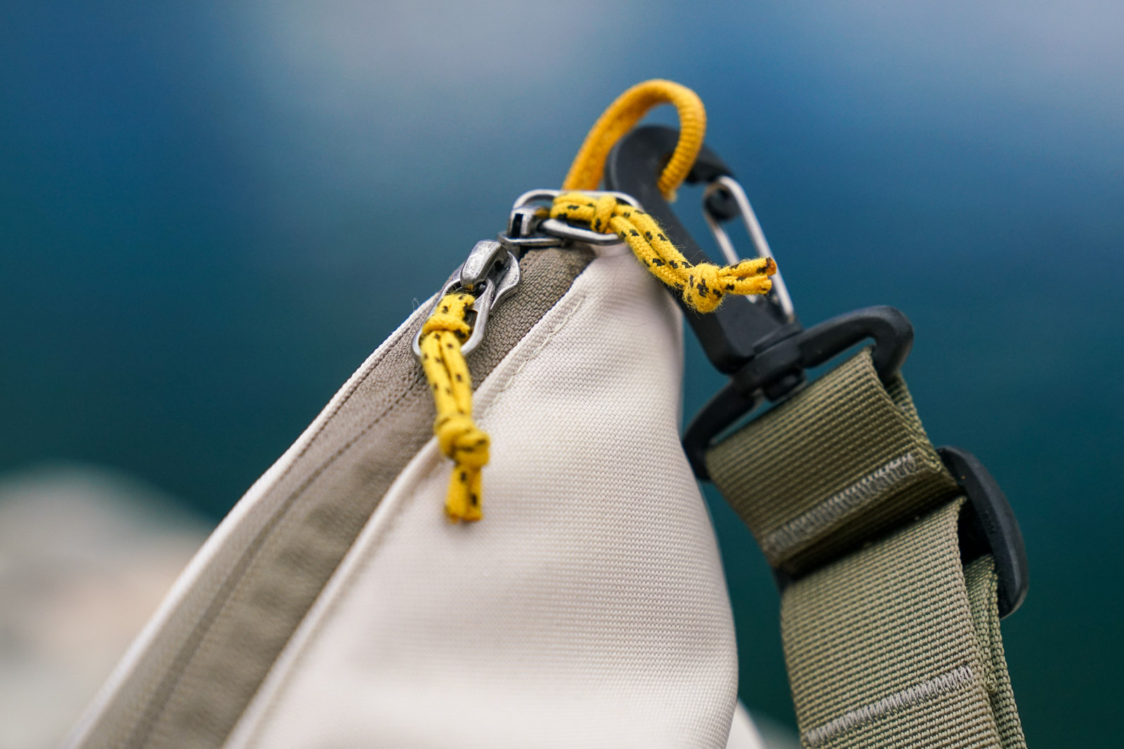 A close up of a cooler's zipper.